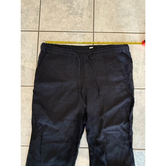 Allen Allen Women's Black 100% Linen Pull On Drawstring Wide Leg Sz L Pants - Picture 5 of 6